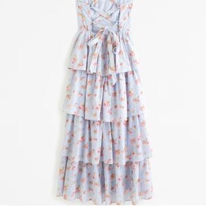 Abercrombie & Fitch Light Blue Lace Up Back Floral Tiered Dress NWT